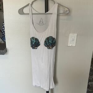 Bear Dance White Asymmetrical Embellished Tank Top